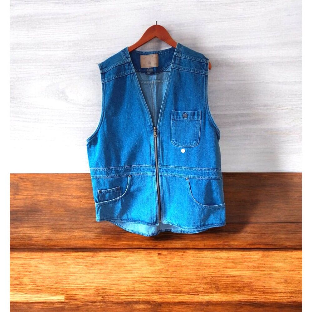 Vintage CZ Basics 90s Inspired Denim Vest Large Blue Jean Sleeveless Utility NWT